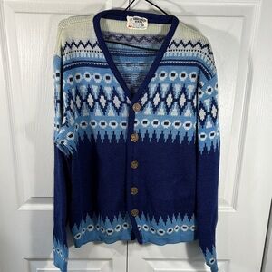 Vintage wool Geometric Blue Cardigan